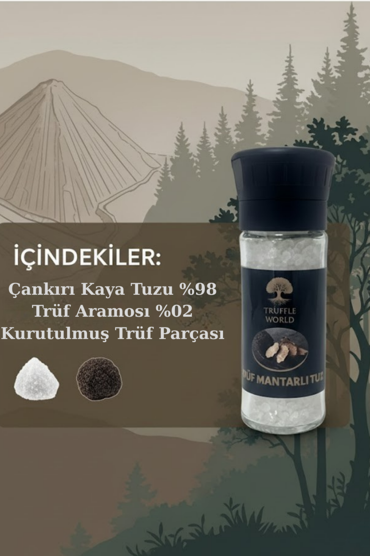 Truffle World Siyah Trüf Mantarlı Çankırı Kaya Tuzu 120 gr - Gerçek Trüf Parçacıklı & Gurme Dokunuş - Katkısız Doğal Lezzet